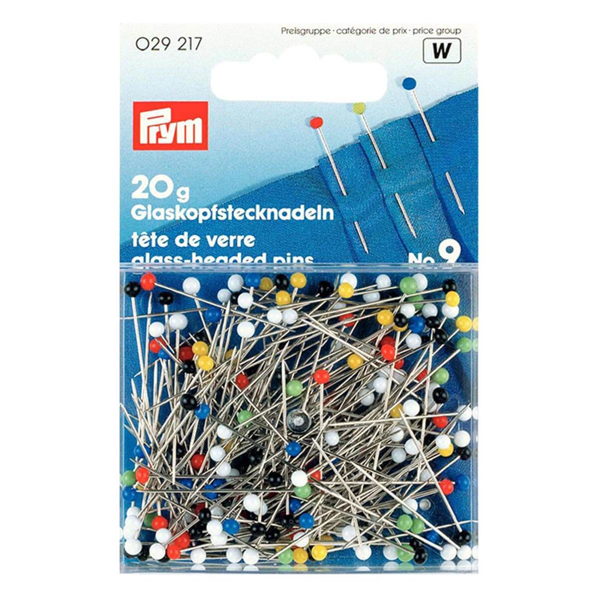 Prym 029217 Булавки со стеклянной головкой (сталь) №9 разноцветные,  0,60*30мм, 20 г – купить с доставкой в Санкт-Петербурге